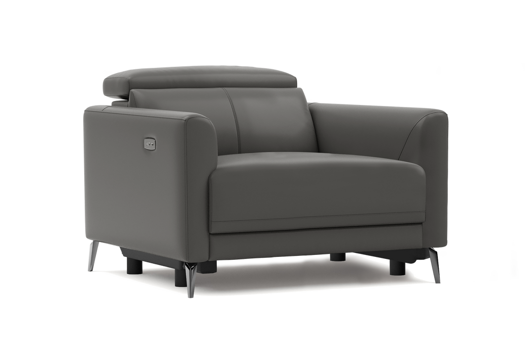Valencia Andria Modern Top Grain Leather Recliner Chair, Grey