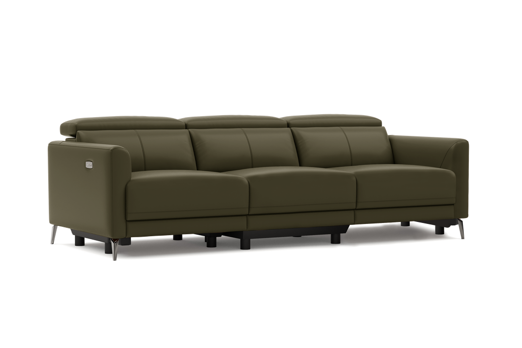 Valencia Andria Modern Top Grain Leather Reclining Sectional Three Seats Sofa, Dark Green Color