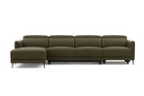 Valencia Andria Modern Top Grain Leather Reclining Sectional Four Seats with Left Chaise Sofa, Dark Green Color