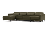 Valencia Andria Modern Top Grain Leather Reclining Sectional Four Seats with Left Chaise Sofa, Dark Green Color