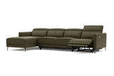 Valencia Andria Modern Top Grain Leather Reclining Sectional Four Seats with Left Chaise Sofa, Dark Green Color