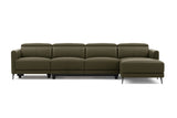Valencia Andria Modern Top Grain Leather Reclining Sectional Four Seats with Right Chaise Sofa, Dark Green Color