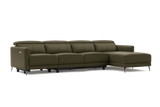 Valencia Andria Modern Top Grain Leather Reclining Sectional Four Seats with Right Chaise Sofa, Dark Green Color