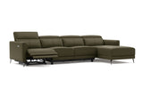 Valencia Andria Modern Top Grain Leather Reclining Sectional Four Seats with Right Chaise Sofa, Dark Green Color