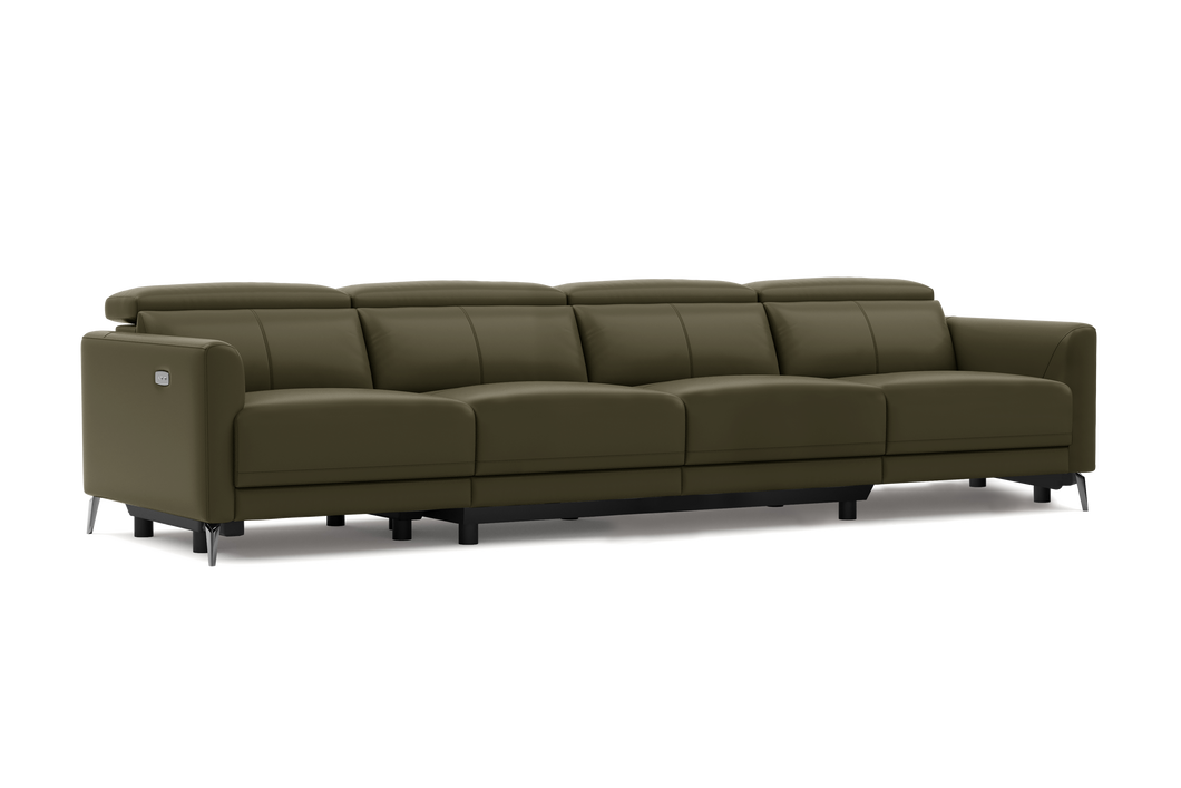 Valencia Andria Modern Top Grain Leather Reclining Sectional Four Seats Sofa, Dark Green Color