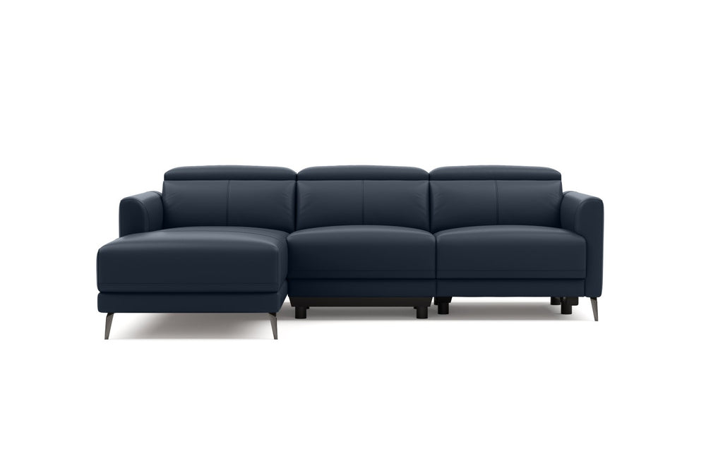 Valencia Andria Modern Left Hand Facing Top Grain Leather Reclining Sectional Sofa, Blue Color