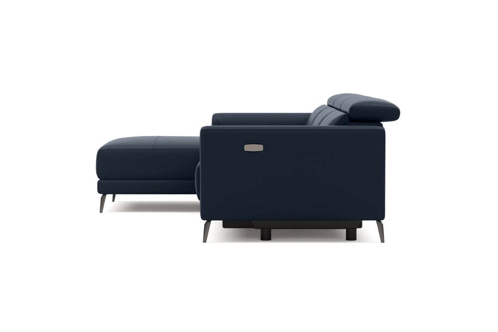 Valencia Andria Modern Left Hand Facing Top Grain Leather Reclining Sectional Sofa, Blue Color