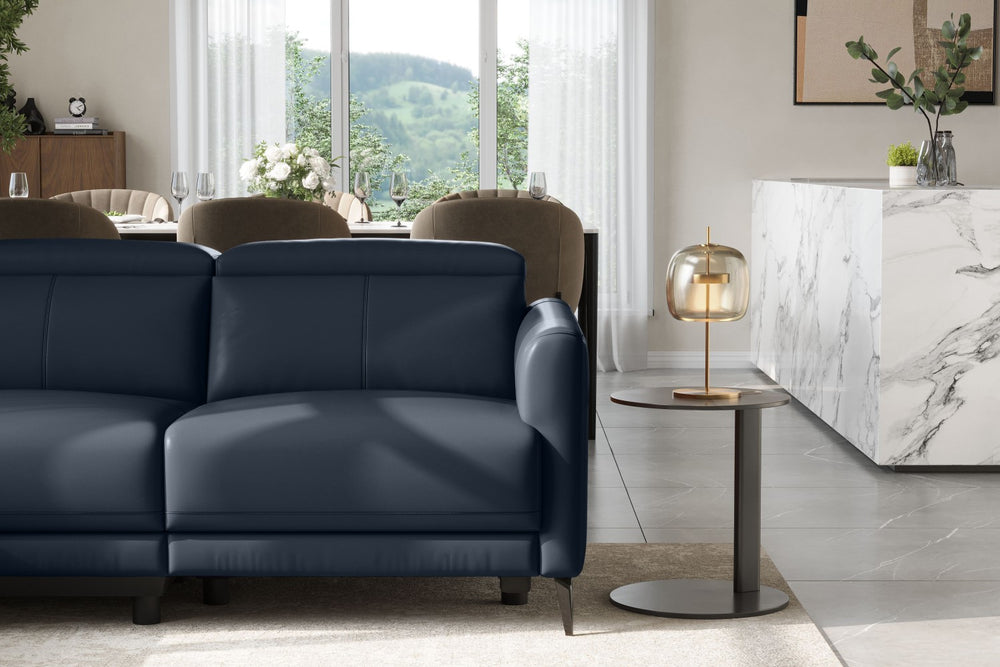 Valencia Andria Modern Left Hand Facing Top Grain Leather Reclining Sectional Sofa, Blue Color