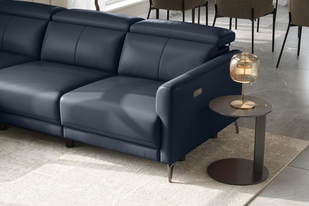 Valencia Andria Modern Left Hand Facing Top Grain Leather Reclining Sectional Sofa, Blue Color