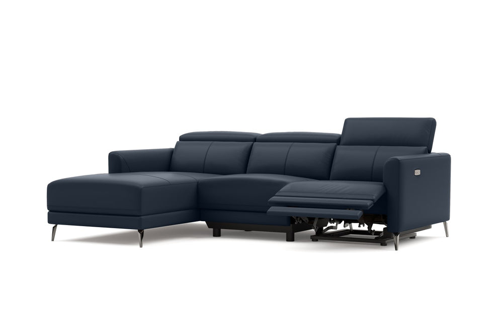 Valencia Andria Modern Left Hand Facing Top Grain Leather Reclining Sectional Sofa, Blue Color