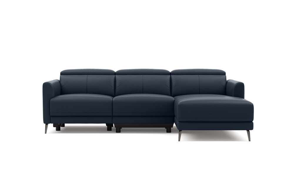 Valencia Andria Modern Right Hand Facing Top Grain Leather Reclining Sectional Sofa, Blue Color