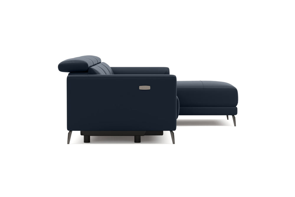 Valencia Andria Modern Right Hand Facing Top Grain Leather Reclining Sectional Sofa, Blue Color