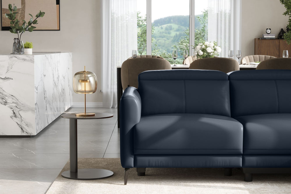 Valencia Andria Modern Right Hand Facing Top Grain Leather Reclining Sectional Sofa, Blue Color