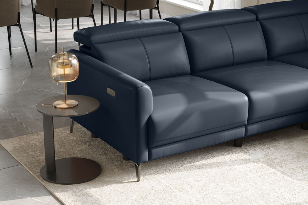 Valencia Andria Modern Right Hand Facing Top Grain Leather Reclining Sectional Sofa, Blue Color