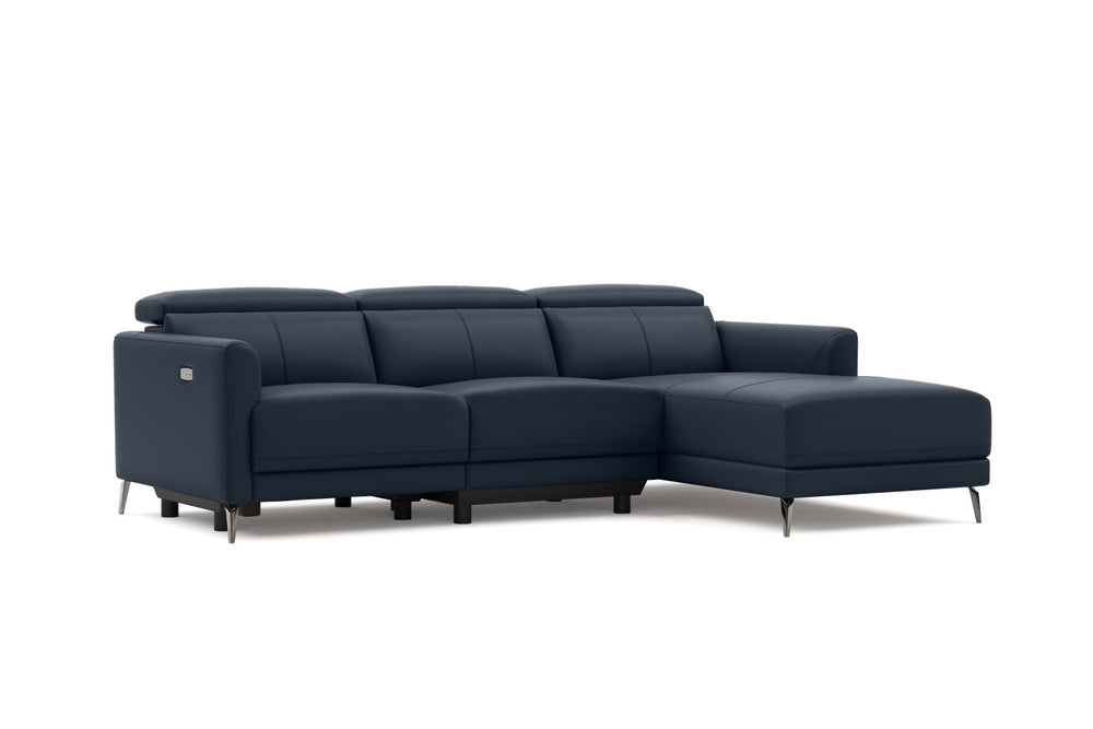 Valencia Andria Modern Right Hand Facing Top Grain Leather Reclining Sectional Sofa, Blue Color