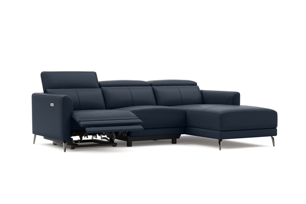 Valencia Andria Modern Right Hand Facing Top Grain Leather Reclining Sectional Sofa, Blue Color