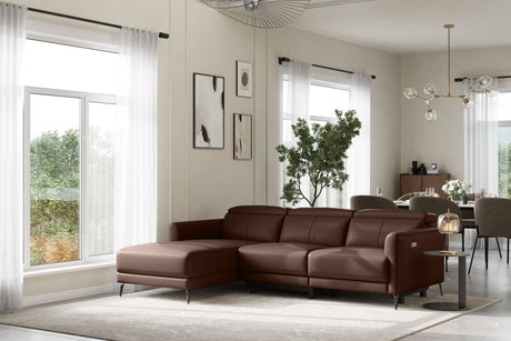 Valencia Andria Modern Left Hand Facing Top Grain Leather Reclining Sectional Sofa, Chocolate