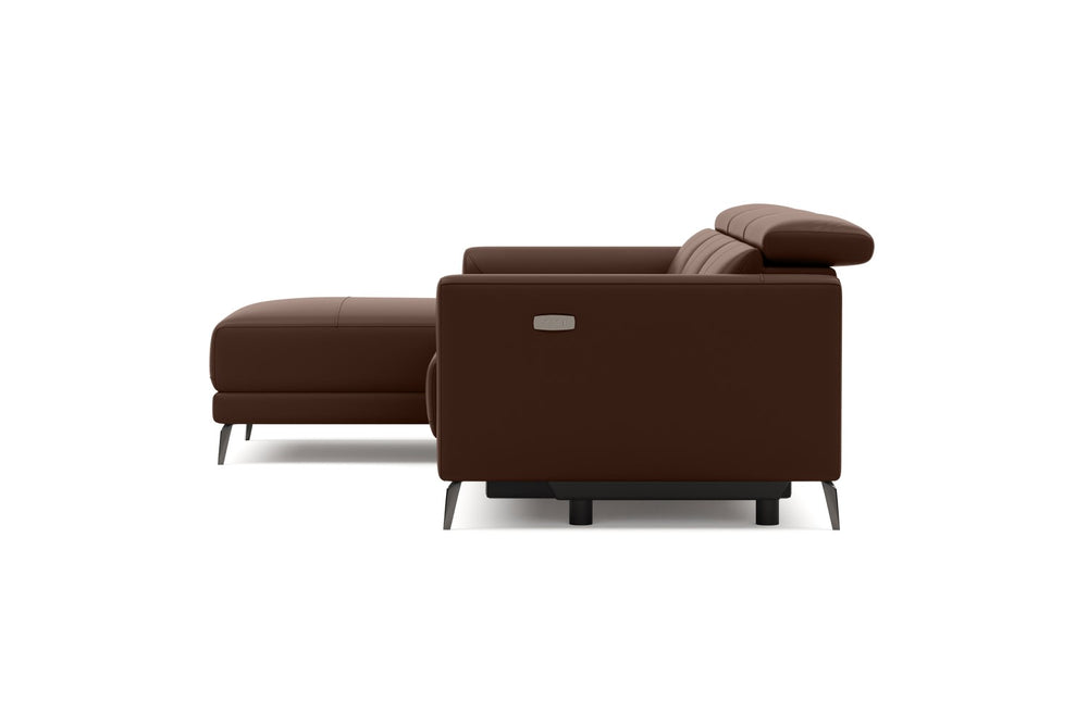 Valencia Andria Modern Left Hand Facing Top Grain Leather Reclining Sectional Sofa, Chocolate Color