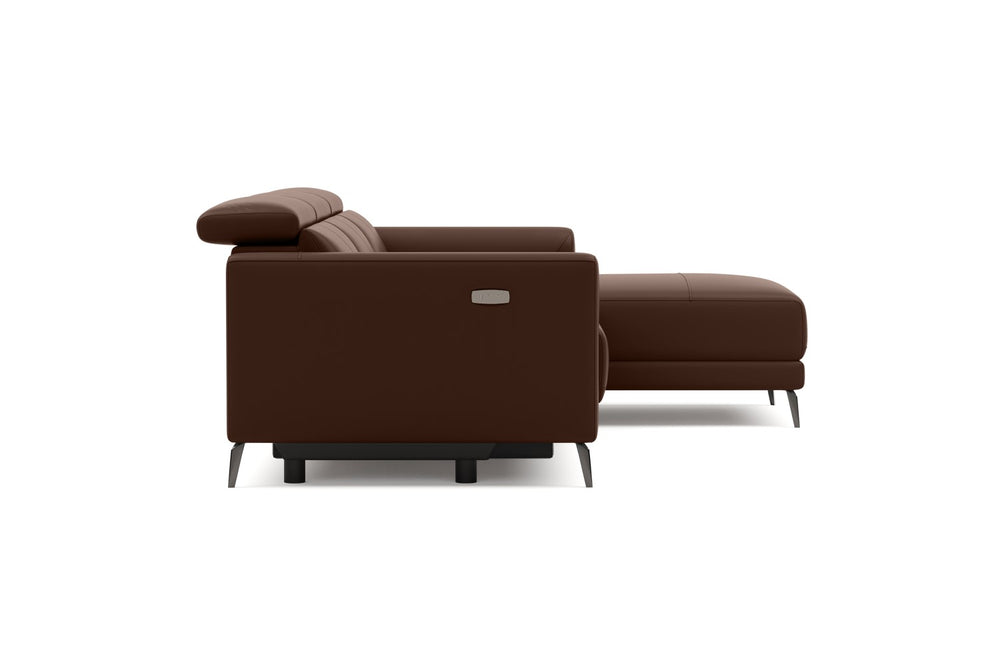 Valencia Andria Modern Right Hand Facing Top Grain Leather Reclining Sectional Sofa, Chocolate Color