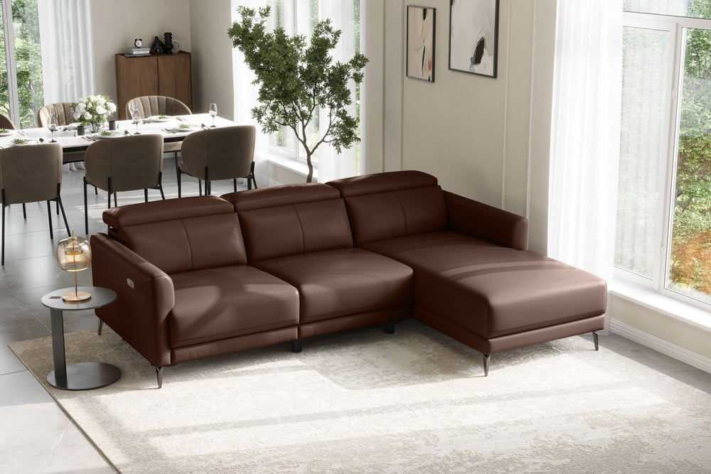 Valencia Andria Modern Right Hand Facing Top Grain Leather Reclining Sectional Sofa, Chocolate Color