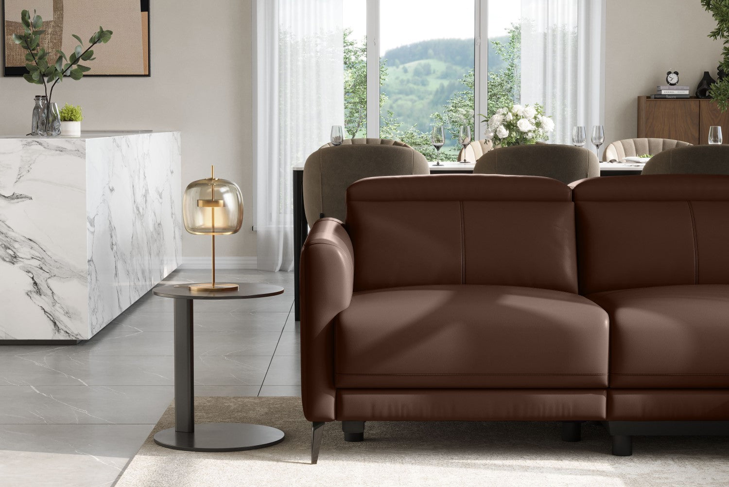 Valencia Andria Modern Right Hand Facing Top Grain Leather Reclining Sectional Sofa, Chocolate