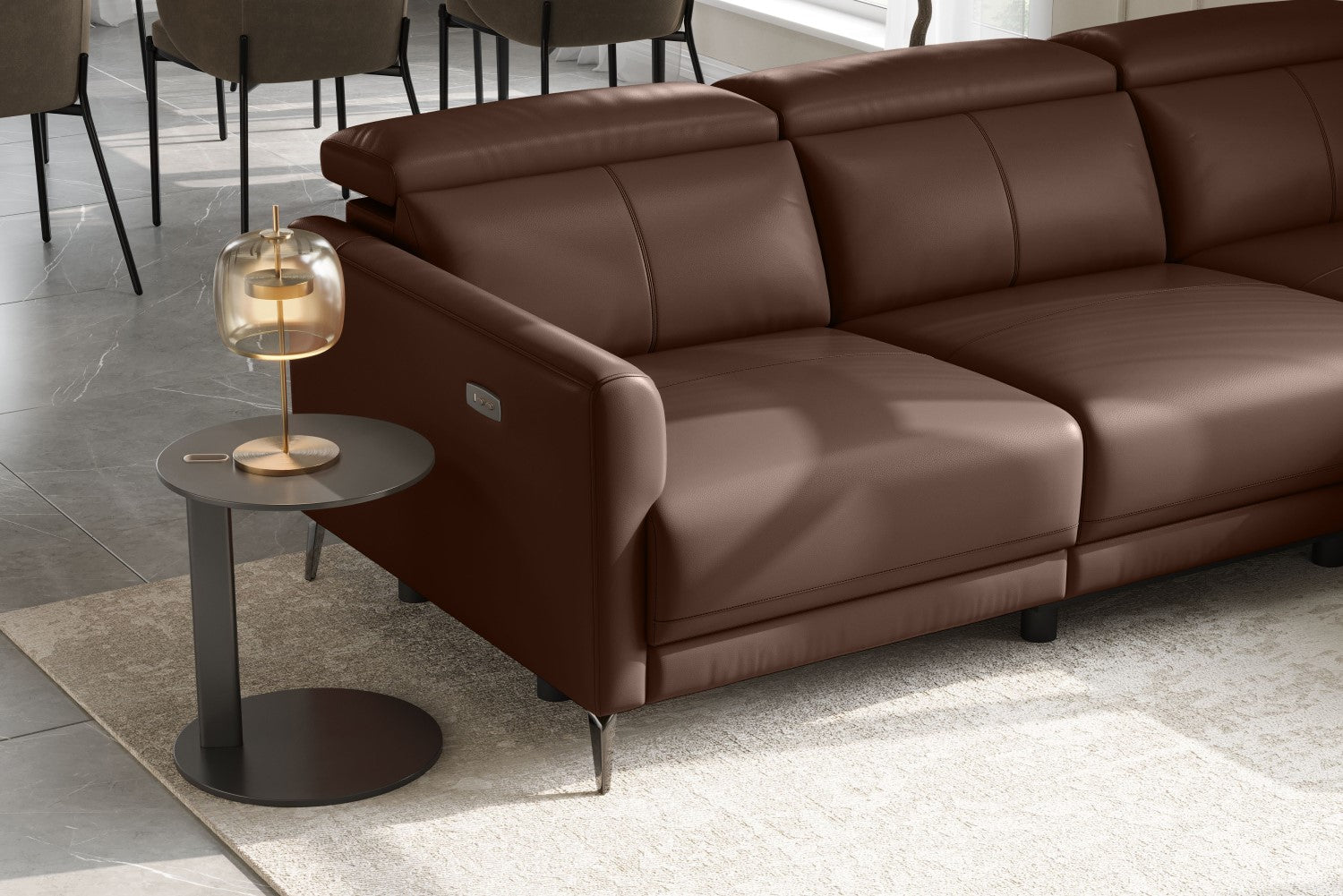 Valencia Andria Modern Right Hand Facing Top Grain Leather Reclining Sectional Sofa, Chocolate