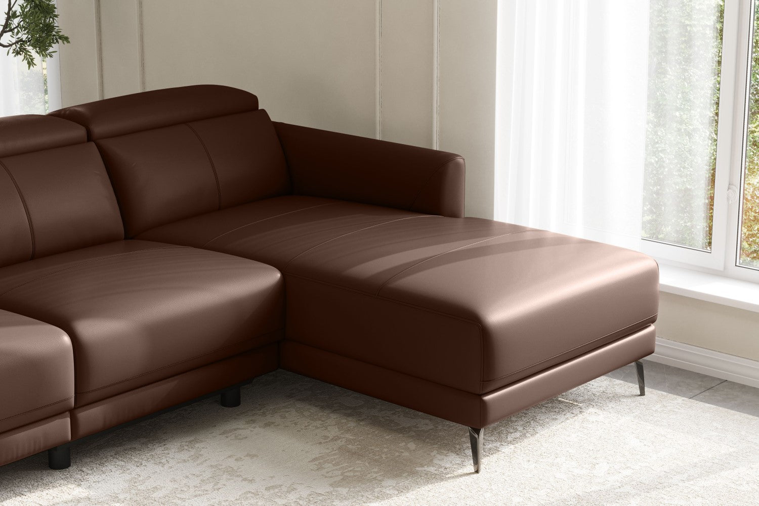 Valencia Andria Modern Right Hand Facing Top Grain Leather Reclining Sectional Sofa, Chocolate