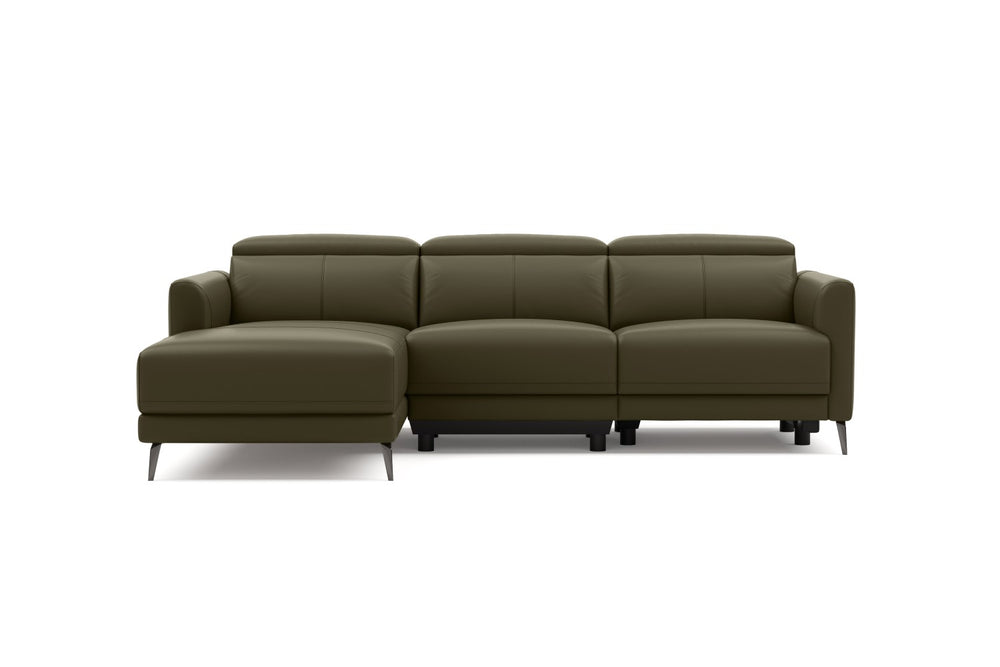 Valencia Andria Modern Left Hand Facing Top Grain Leather Reclining Sectional Sofa, Dark Green Color
