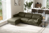 Valencia Andria Modern Left Hand Facing Top Grain Leather Reclining Sectional Sofa, Dark Green Color