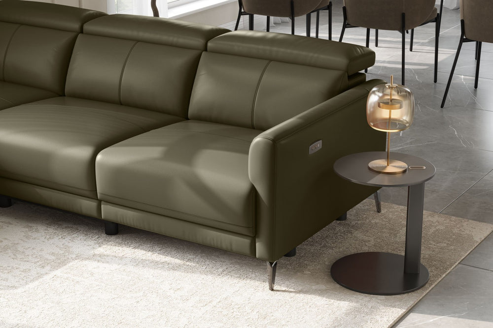 Valencia Andria Modern Left Hand Facing Top Grain Leather Reclining Sectional Sofa, Dark Green Color