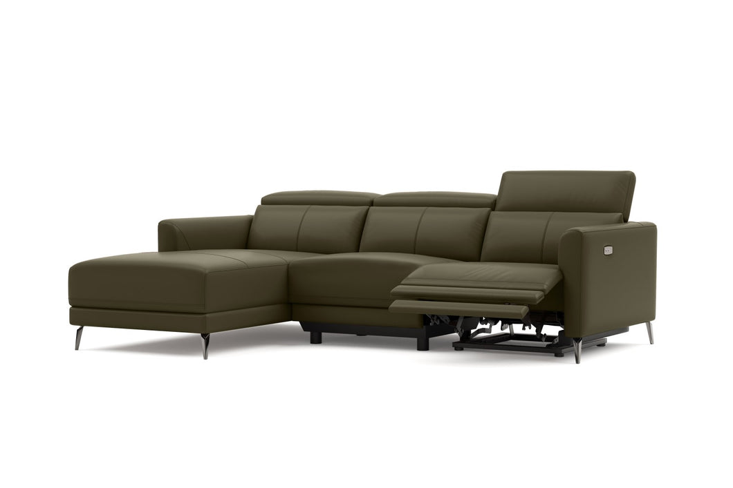 Valencia Andria Modern Left Hand Facing Top Grain Leather Reclining Sectional Sofa, Dark Green Color