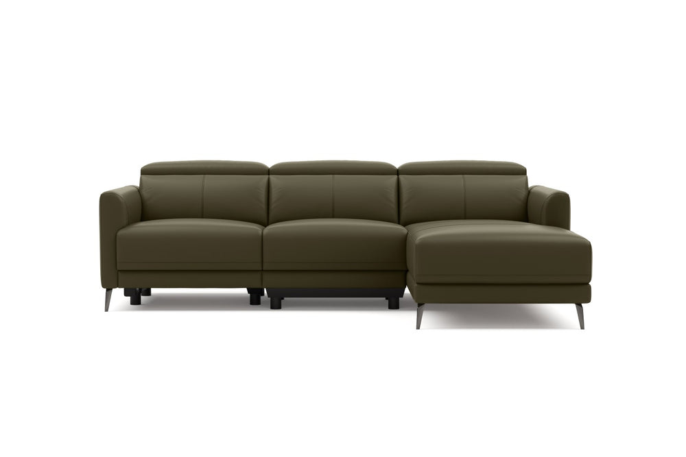Valencia Andria Modern Right Hand Facing Top Grain Leather Reclining Sectional Sofa, Dark Green Color
