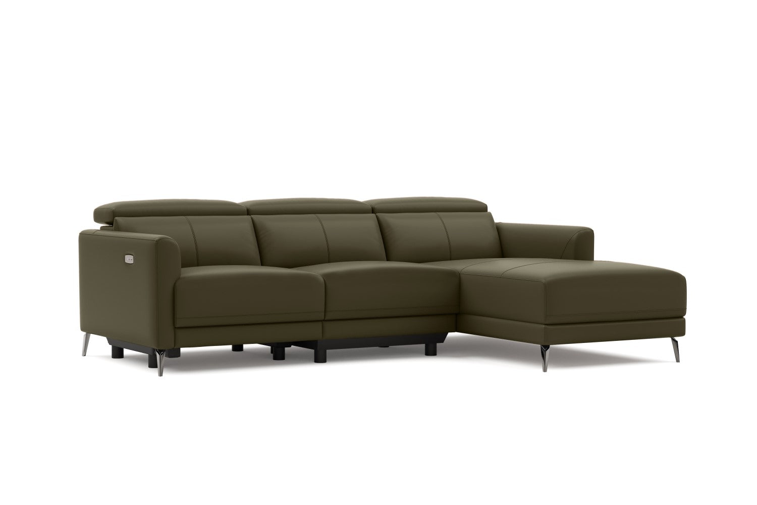Valencia Andria Modern Right Hand Facing Top Grain Leather Reclining Sectional Sofa, Dark Green Color