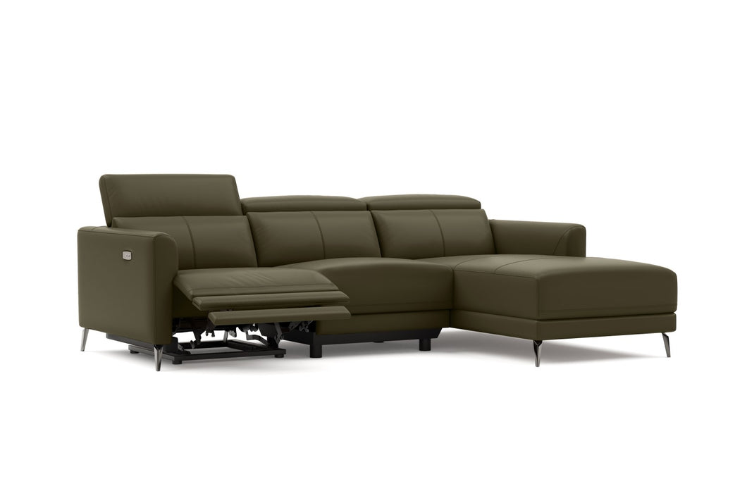 Valencia Andria Modern Right Hand Facing Top Grain Leather Reclining Sectional Sofa, Dark Green Color