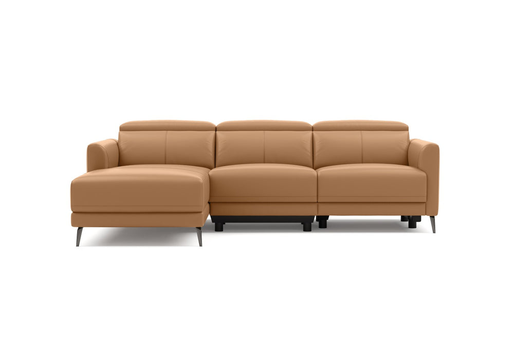 Valencia Andria Modern Left Hand Facing Top Grain Leather Reclining Sectional Sofa, Tan Color