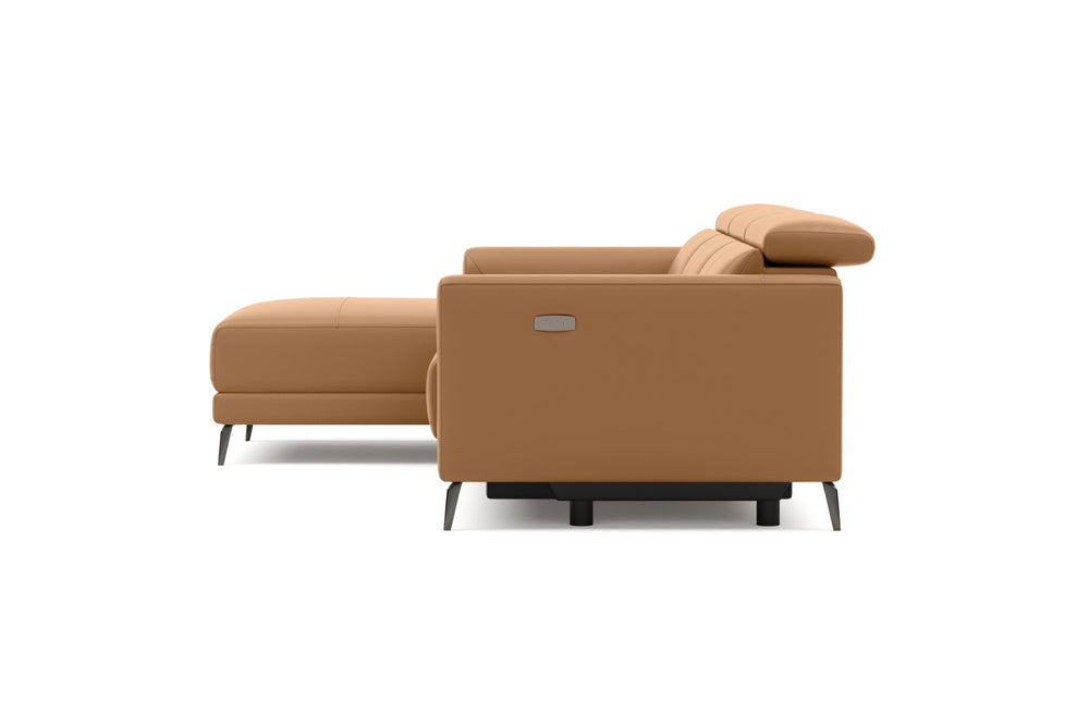 Valencia Andria Modern Left Hand Facing Top Grain Leather Reclining Sectional Sofa, Tan Color