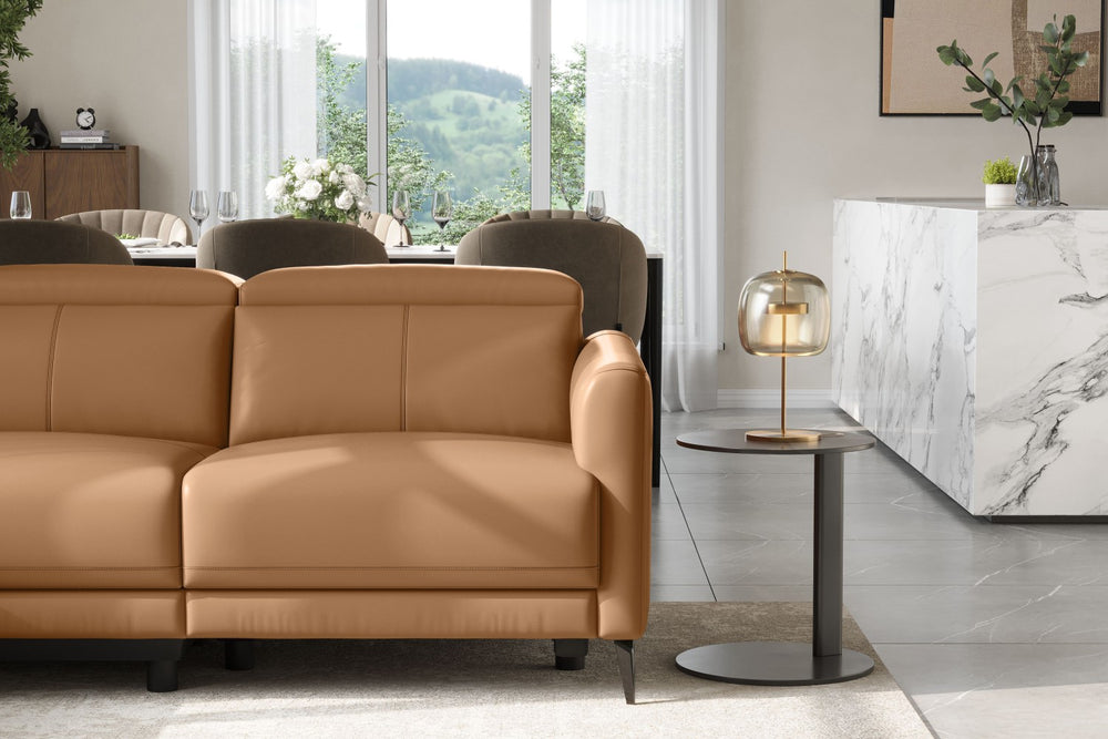 Valencia Andria Modern Left Hand Facing Top Grain Leather Reclining Sectional Sofa, Tan Color