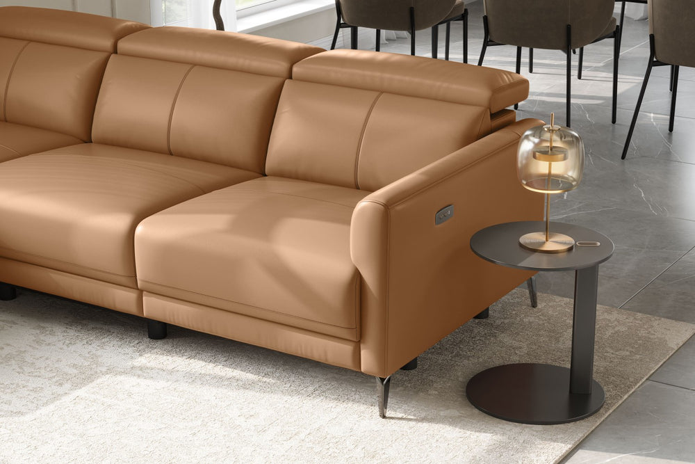 Valencia Andria Modern Left Hand Facing Top Grain Leather Reclining Sectional Sofa, Tan Color