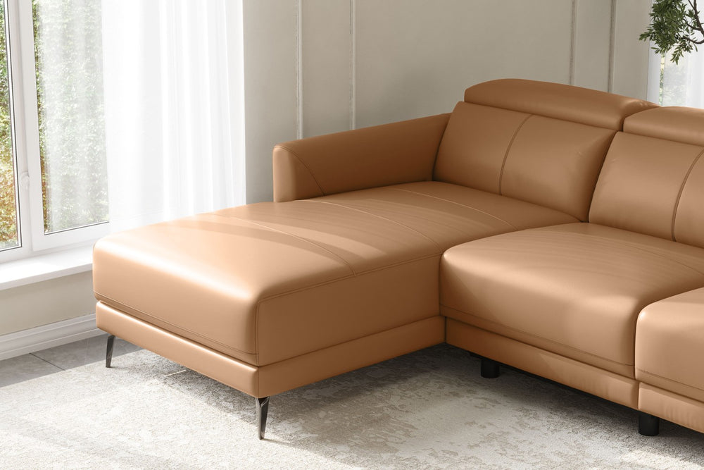 Valencia Andria Modern Left Hand Facing Top Grain Leather Reclining Sectional Sofa, Tan Color