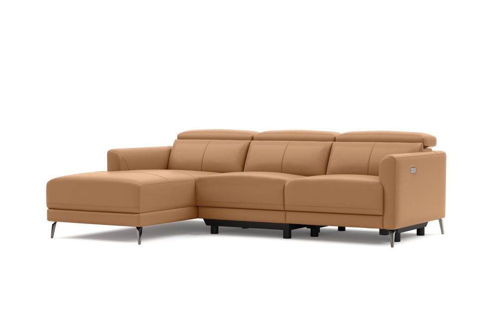 Valencia Andria Modern Left Hand Facing Top Grain Leather Reclining Sectional Sofa, Tan Color