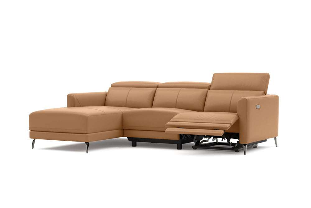 Valencia Andria Modern Left Hand Facing Top Grain Leather Reclining Sectional Sofa, Tan Color