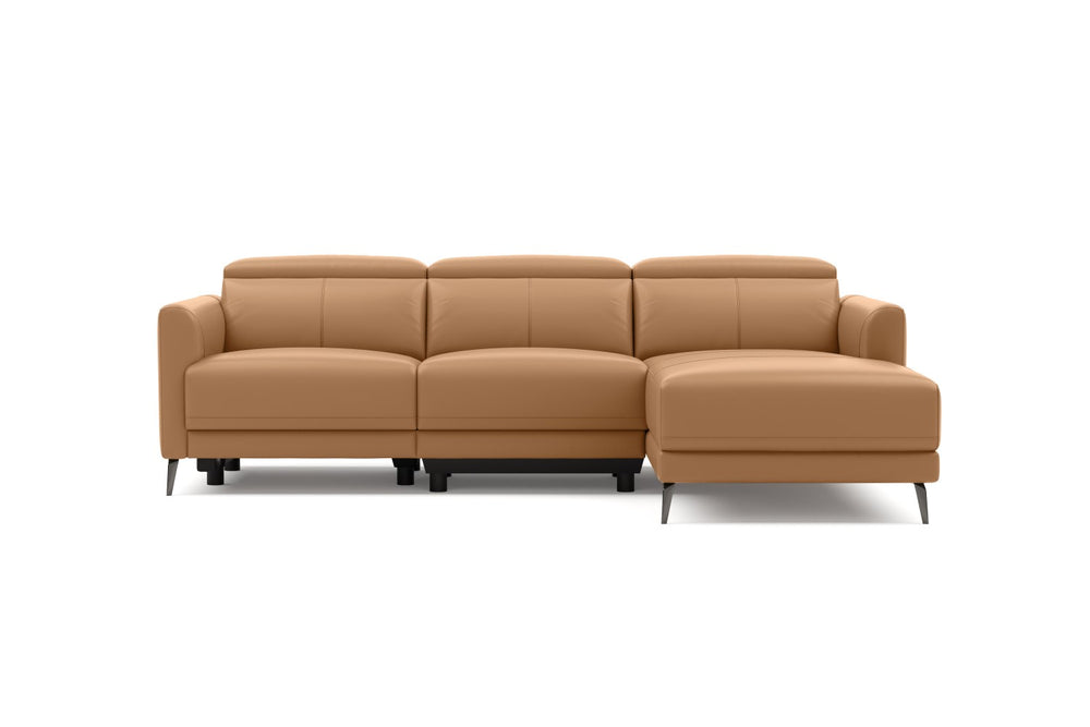 Valencia Andria Modern Right Hand Facing Top Grain Leather Reclining Sectional Sofa, Tan Color