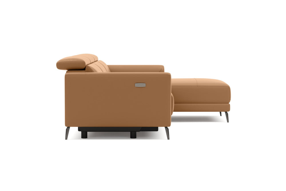 Valencia Andria Modern Right Hand Facing Top Grain Leather Reclining Sectional Sofa, Tan Color