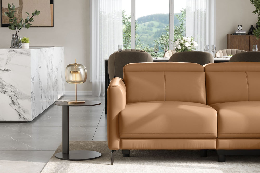 Valencia Andria Modern Right Hand Facing Top Grain Leather Reclining Sectional Sofa, Tan Color