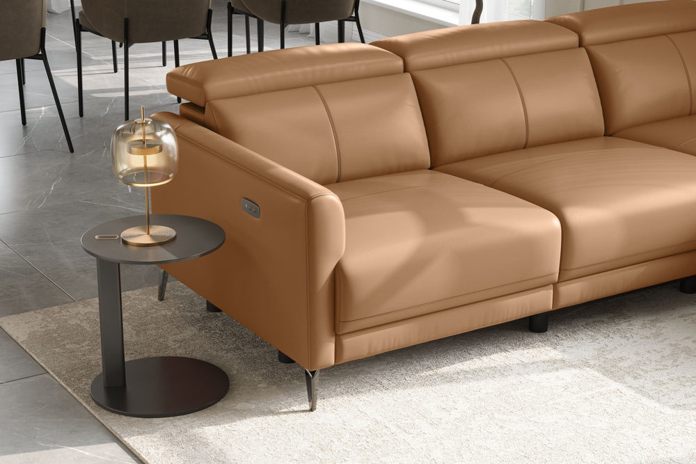 Valencia Andria Modern Right Hand Facing Top Grain Leather Reclining Sectional Sofa, Tan Color