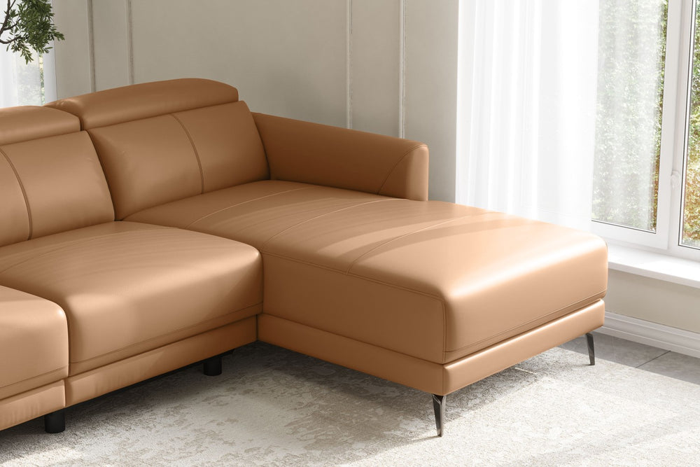 Valencia Andria Modern Right Hand Facing Top Grain Leather Reclining Sectional Sofa, Tan Color