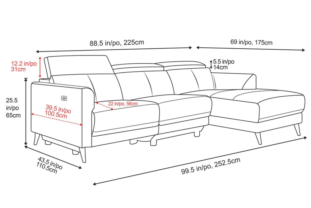 Valencia Andria Modern Right Hand Facing Top Grain Leather Reclining Sectional Sofa, Tan Color