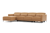 Valencia Andria Modern Top Grain Leather Reclining Sectional Four Seats with Left Chaise Sofa, Tan Color
