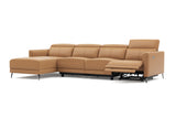Valencia Andria Modern Top Grain Leather Reclining Sectional Four Seats with Left Chaise Sofa, Tan Color