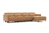 Valencia Andria Modern Top Grain Leather Reclining Sectional Four Seats with Right Chaise Sofa, Tan Color
